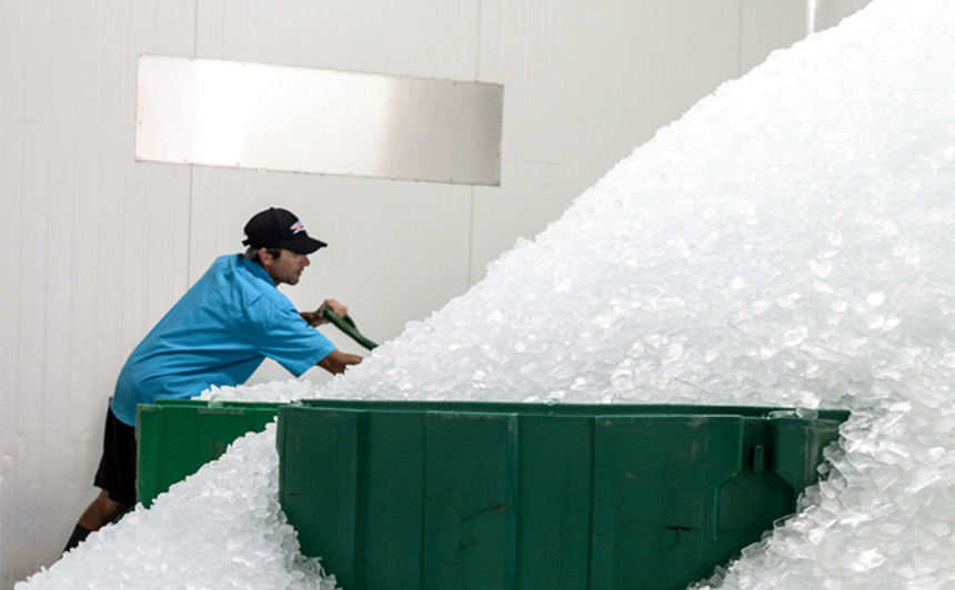 Bags of Ice are available all year round at Grunske's by the River